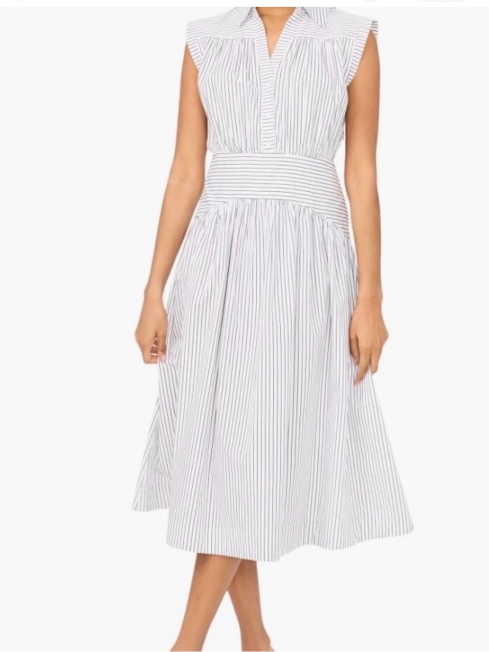 Parker striped midi dress navy and white